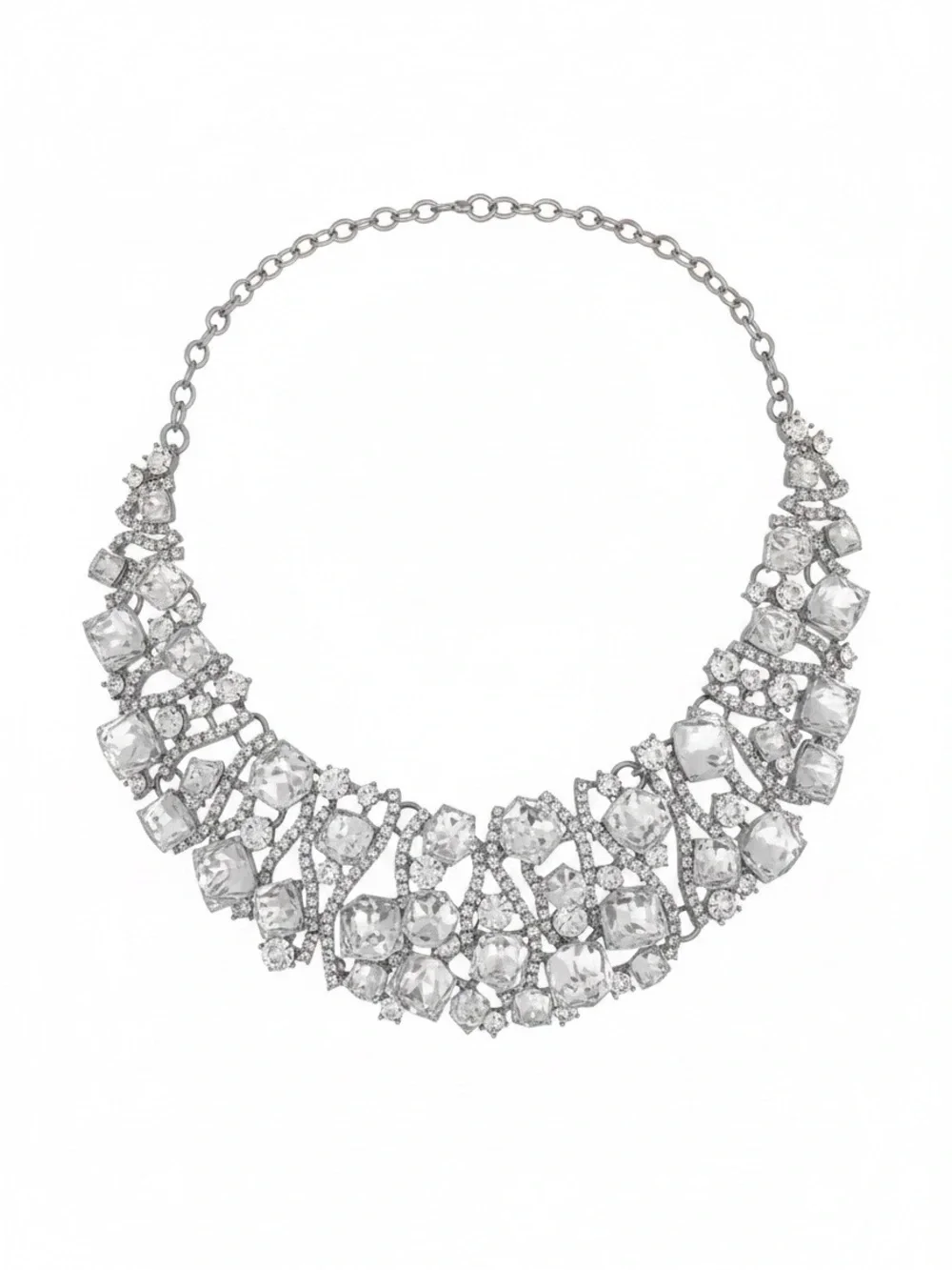 Luxe Crystal Statement Bib Necklace | Silver-Tone Rhinestone Glam